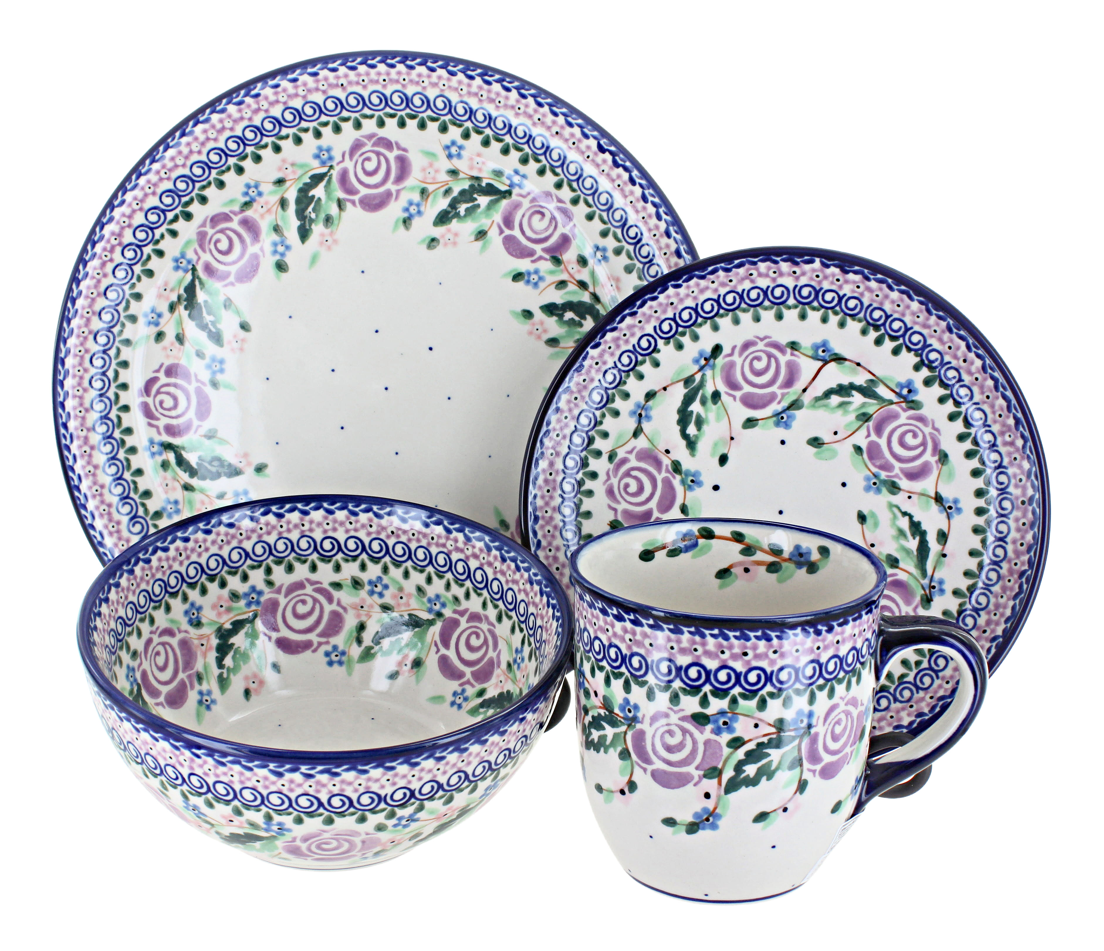 Blue Rose Polish Pottery | Forever Rose 4 Piece Place Setting Service for 1