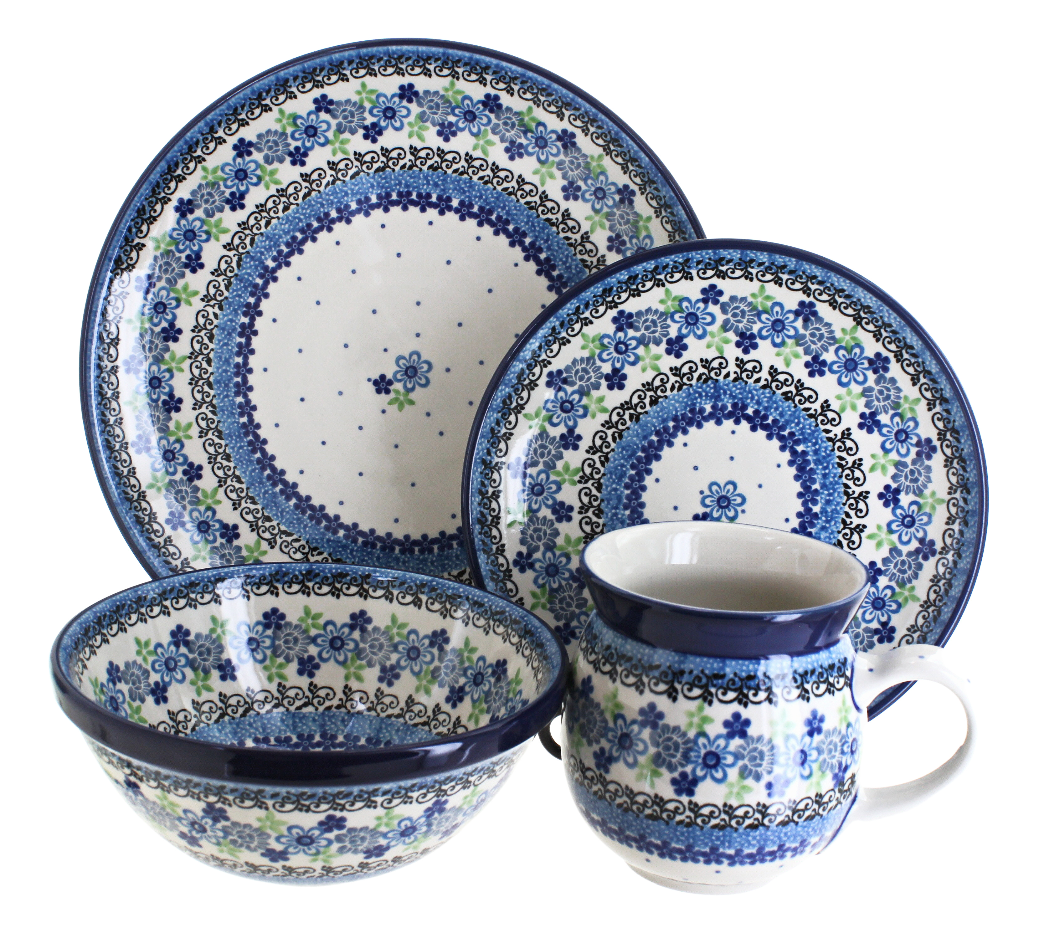 Blue Rose Polish Pottery Eliza 4 Piece Place Setting Service for 1