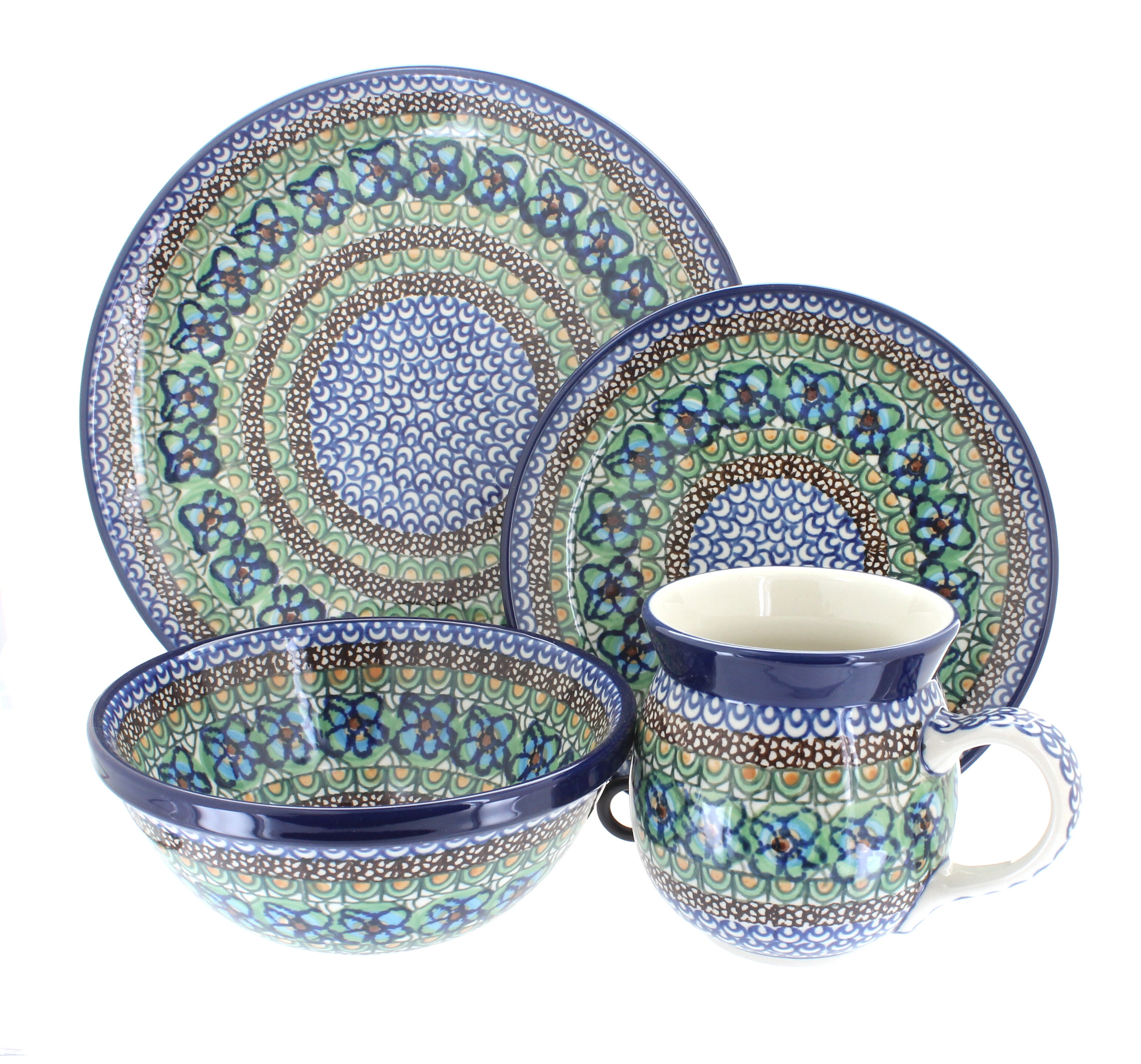 Blue Rose Polish Pottery Mardi Gras 16 Piece Dinner Set