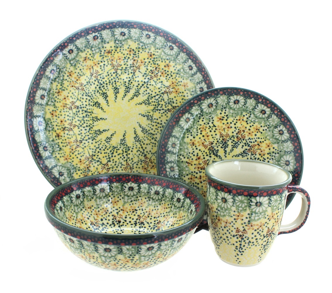 Blue Rose Polish Pottery Sunshine Grotto 4 Piece Place Setting