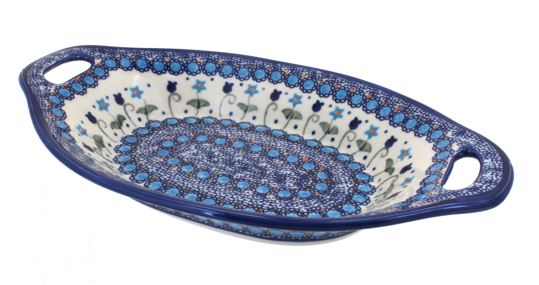 Blue Rose Polish Pottery Savannah Bread Tray with Handles