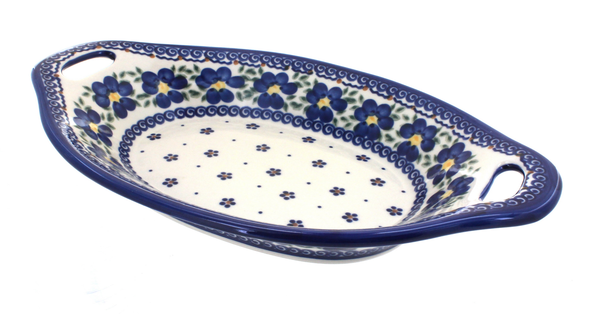 Blue Rose Polish Pottery Spring Blossom Bread Tray with Handles