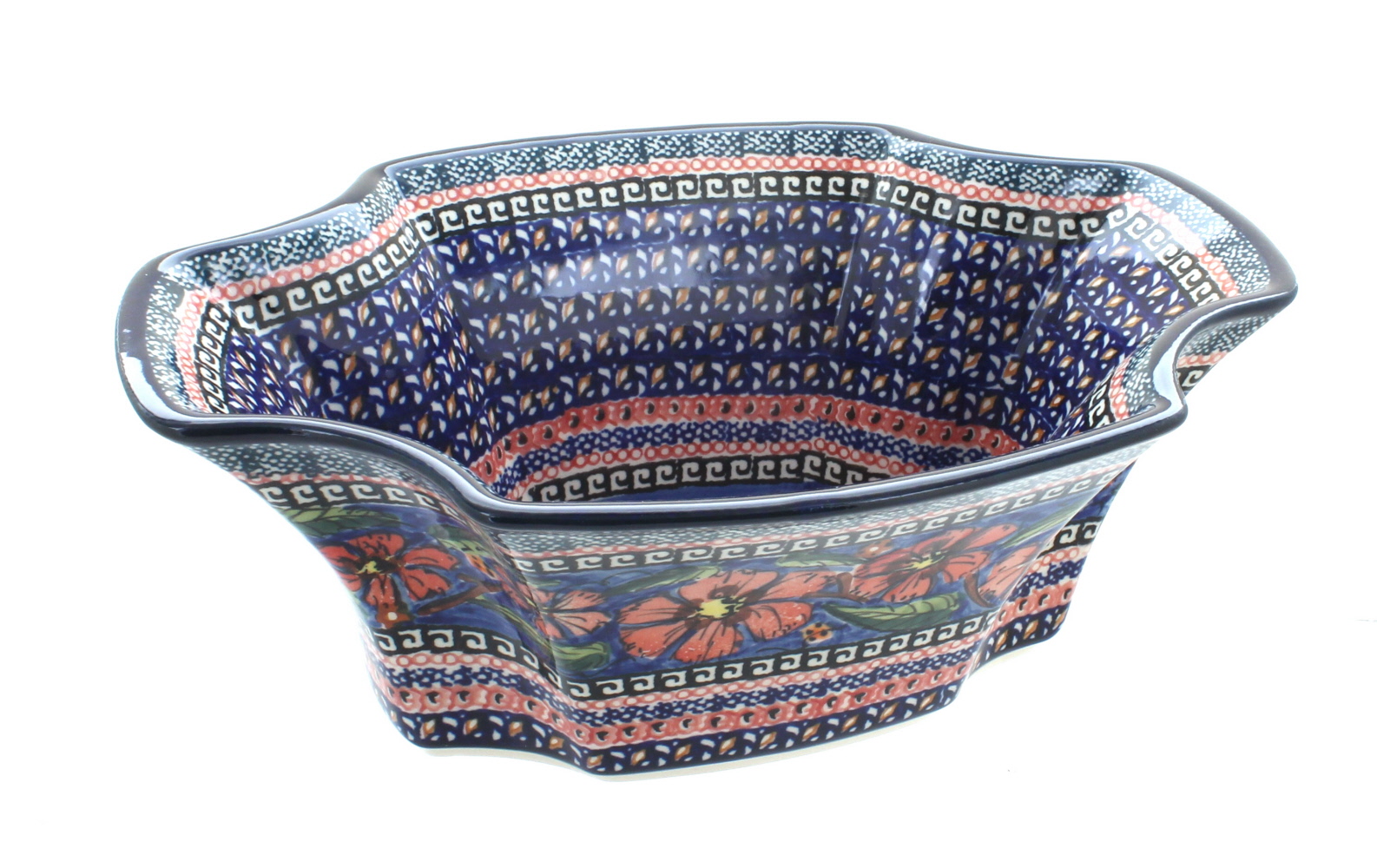 Blue Rose Polish Pottery Jungle Flower Exotic Salad Bowl
