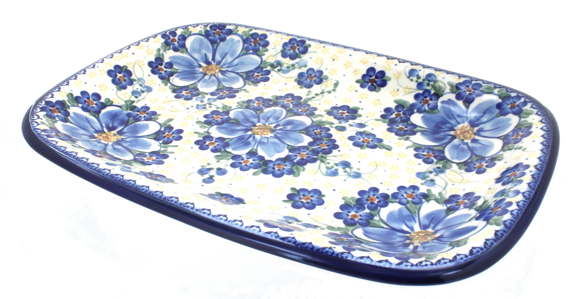 Blue Rose Polish Pottery Daisy Surprise Large Rectangular Serving Platter