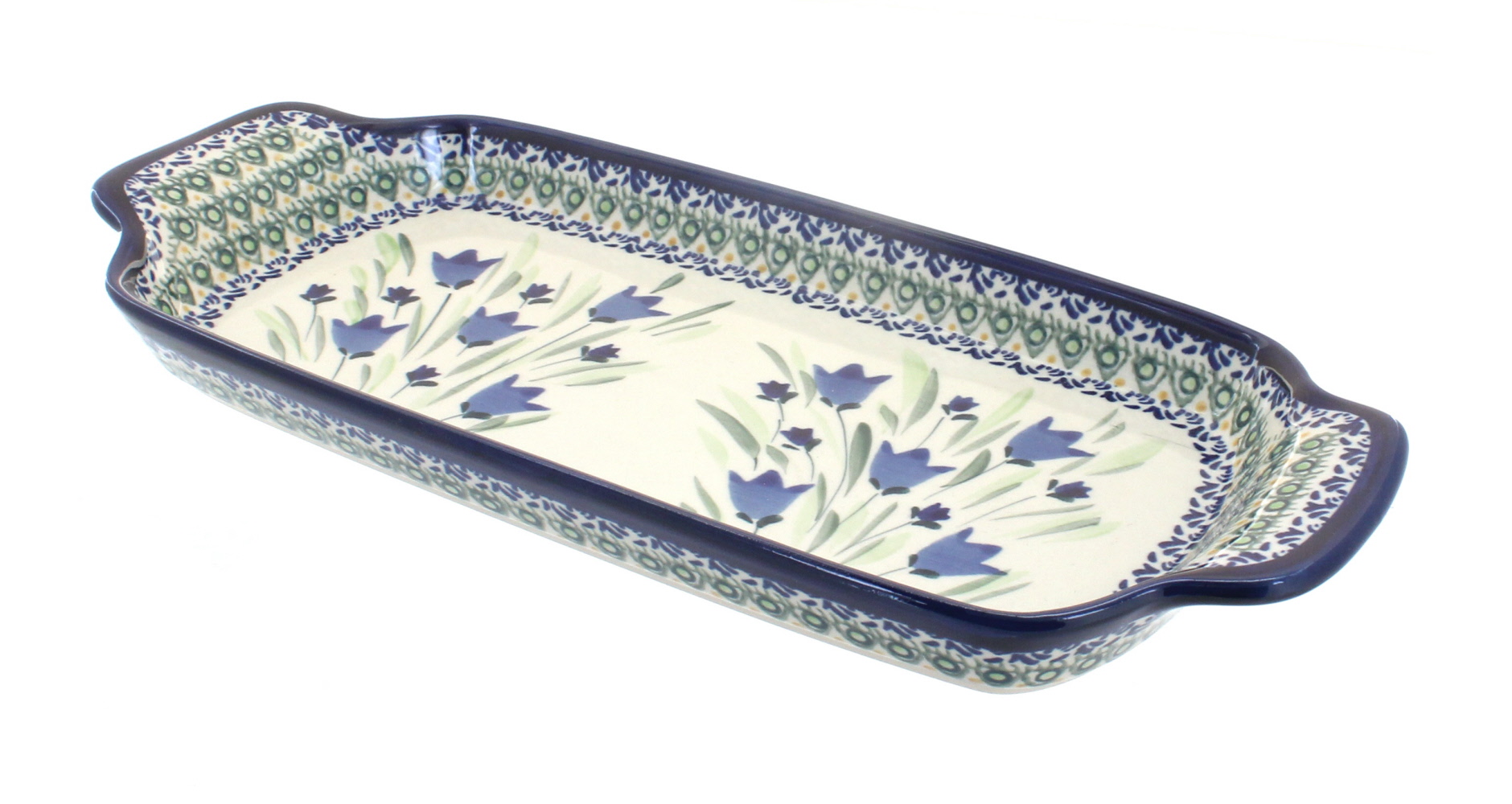 Blue Rose Polish Pottery Blue Tulip Bread Tray with Handles