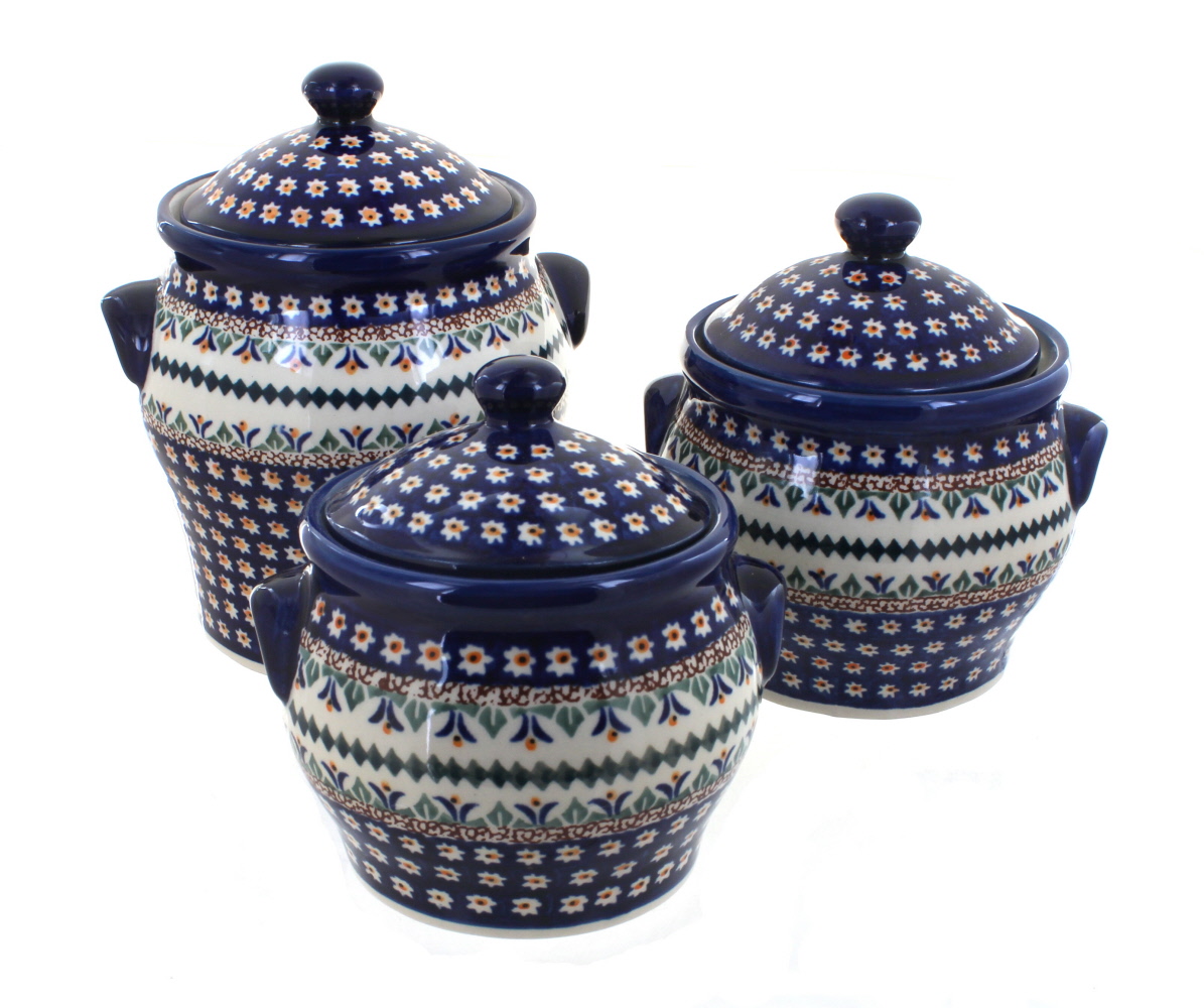 Blue Rose Polish Pottery Daisy Canister Set