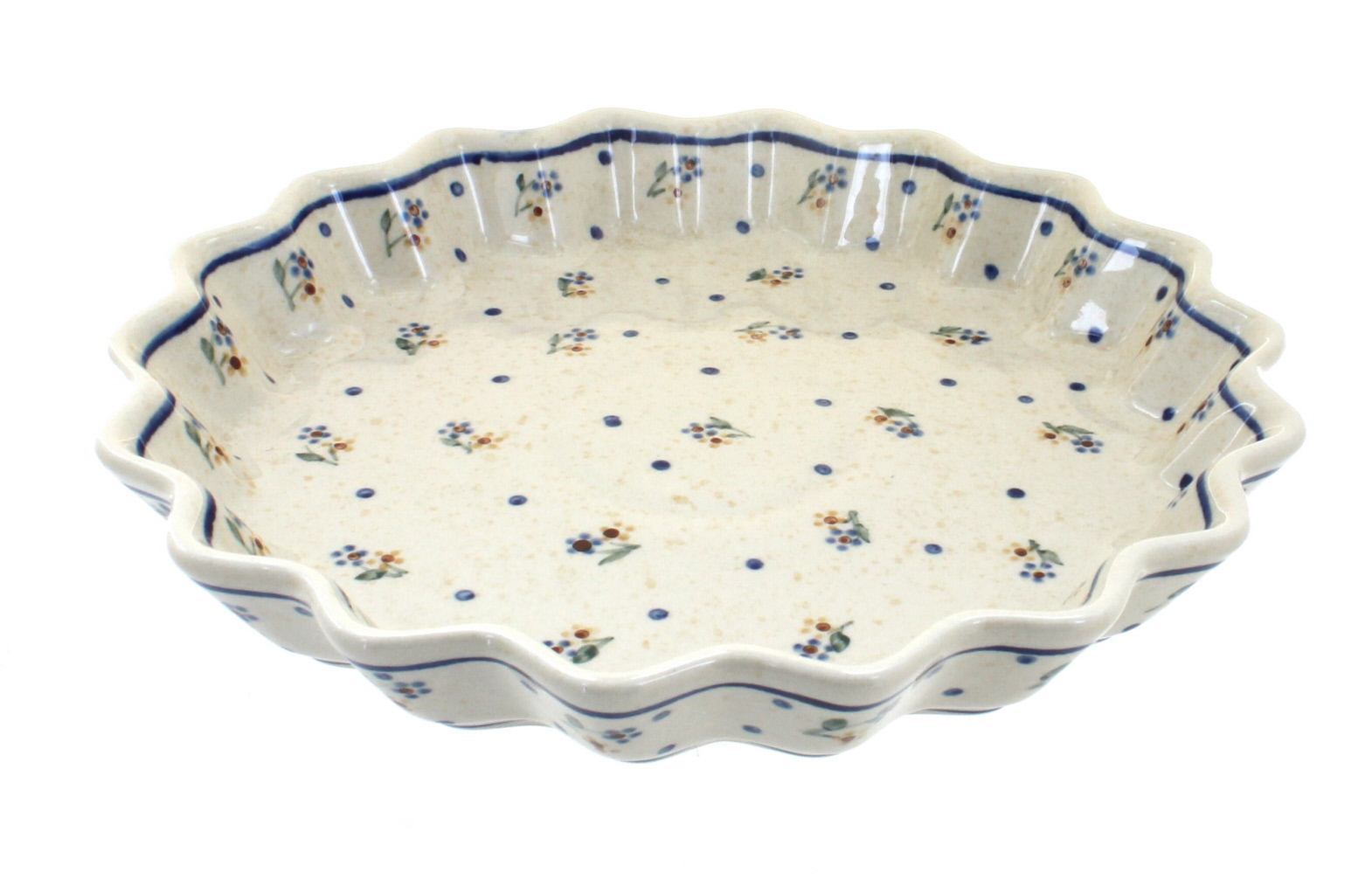 Blue Rose Polish Pottery Country Meadow Scallop Quiche Dish