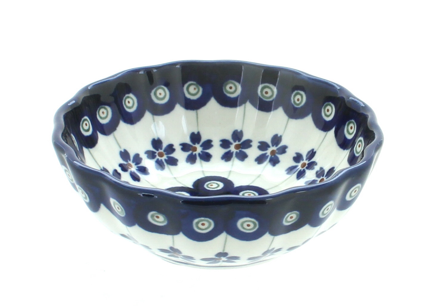 Polish Pottery Flowering Peacock Small Scallop Dish