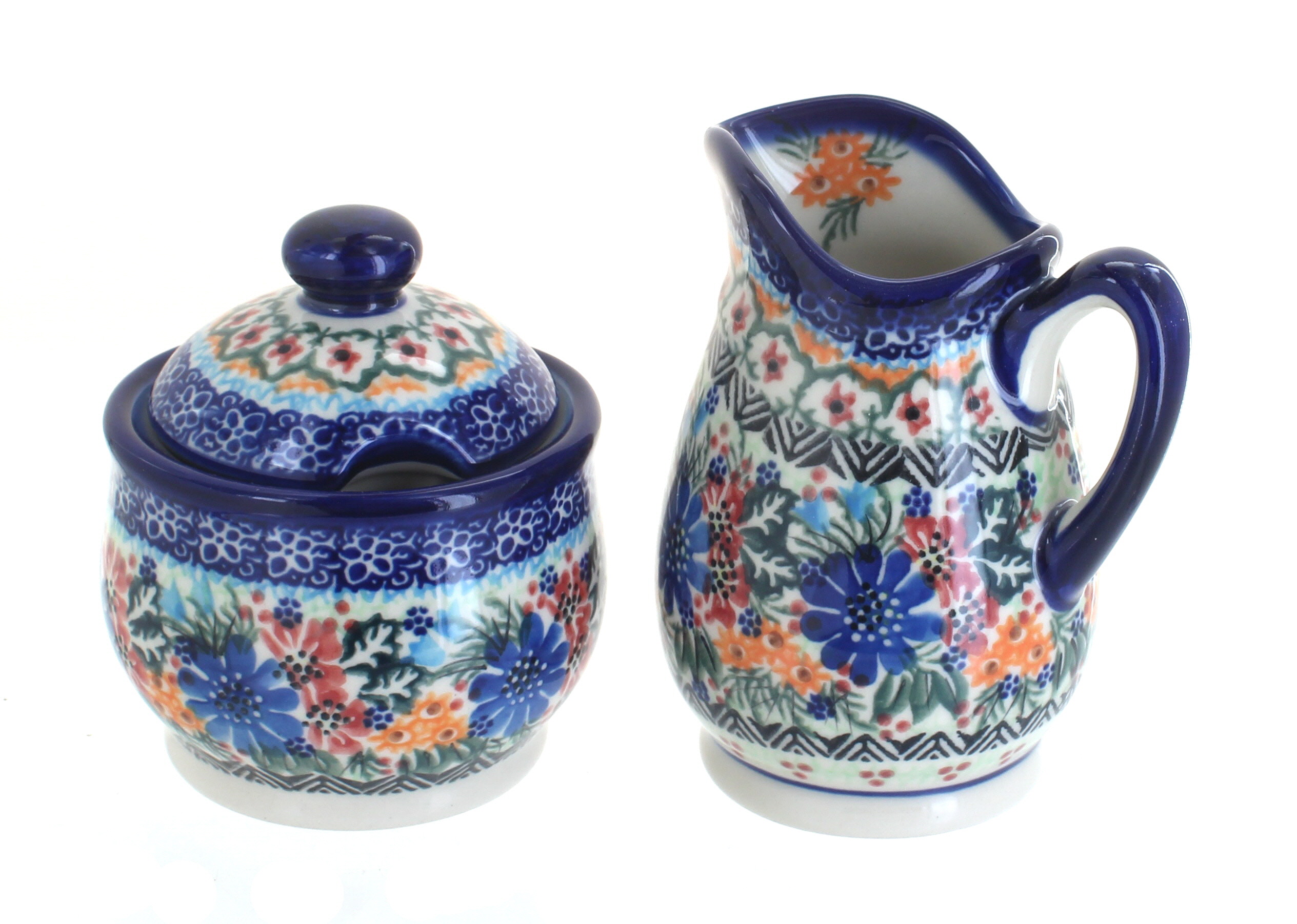 Blue Rose Polish Pottery Ashley Cream & Sugar Set