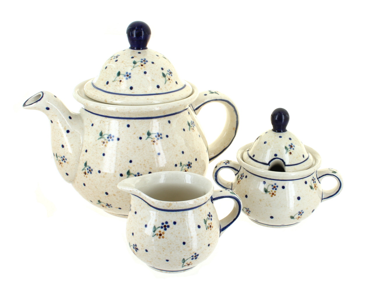 Blue Rose Polish Pottery Country Meadow Three Piece Tea Set