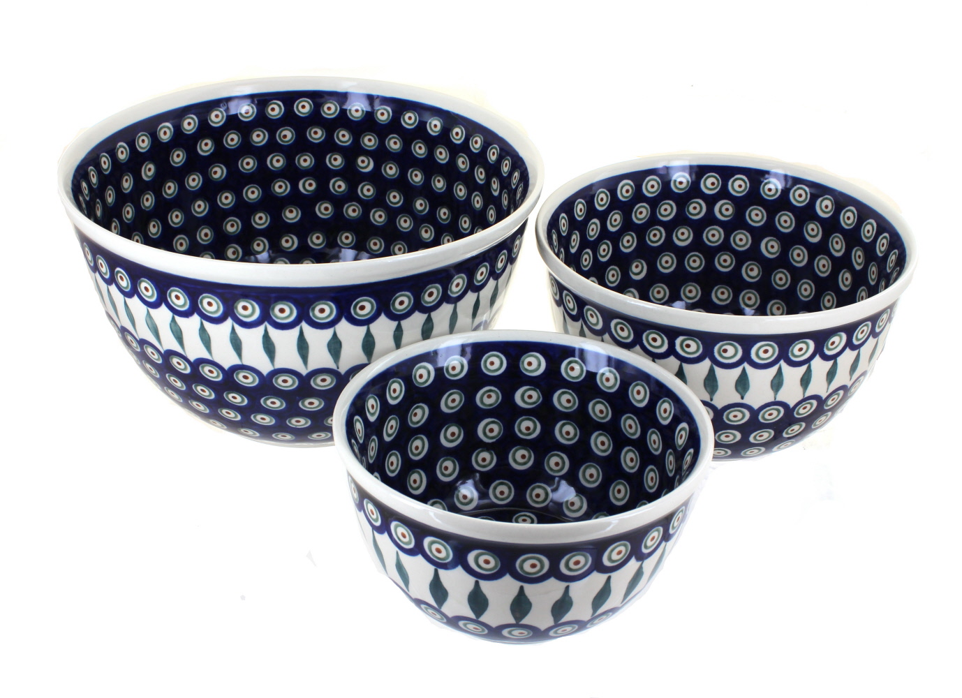 Polish Pottery Peacock Mixing Bowl Set