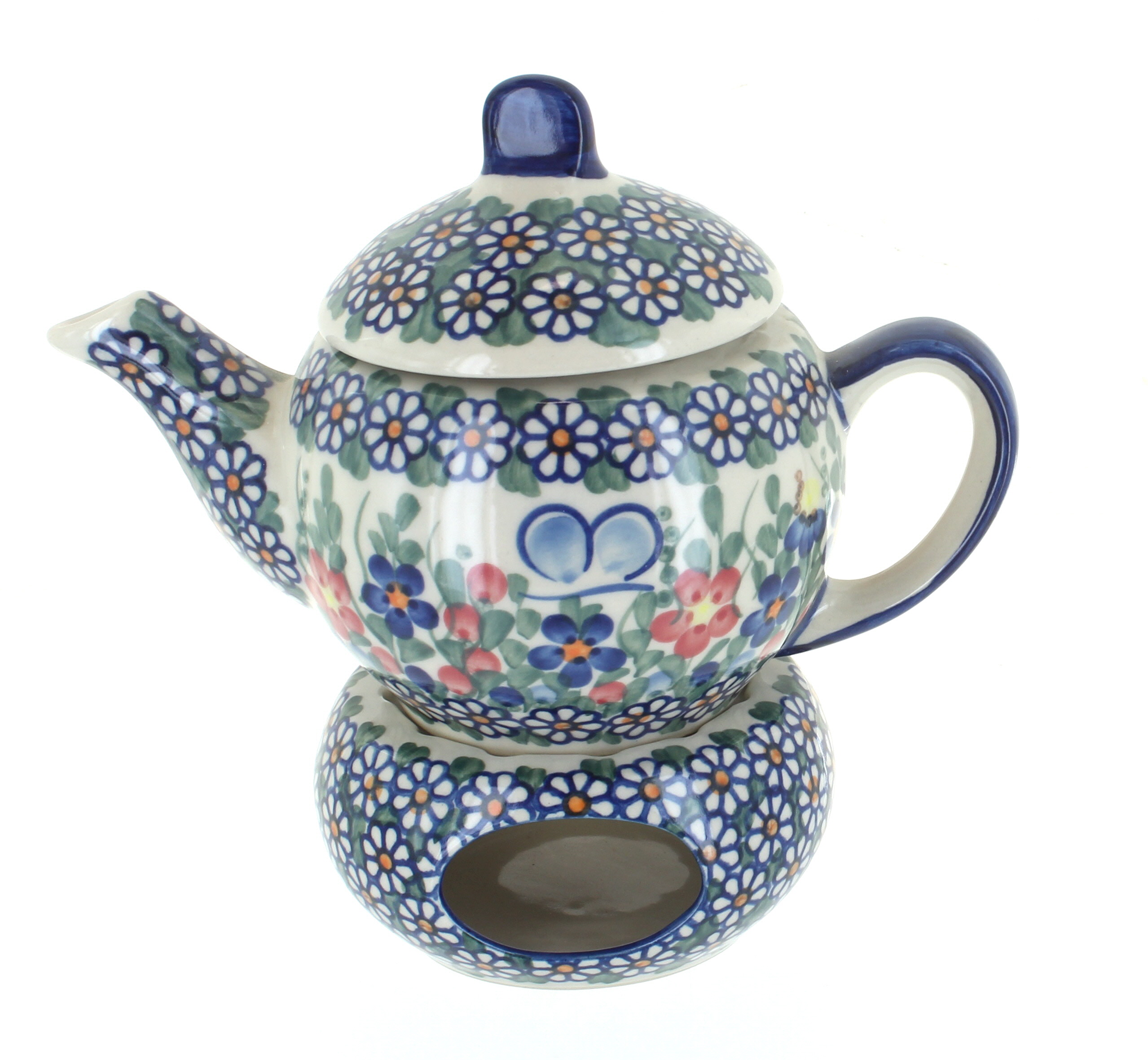 Blue Rose Polish Pottery Garden Butterfly Individual Teapot with Warmer