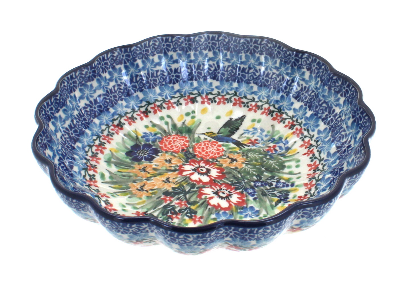 Hummingbird Medium Scallop Dish - Blue Rose Polish Pottery