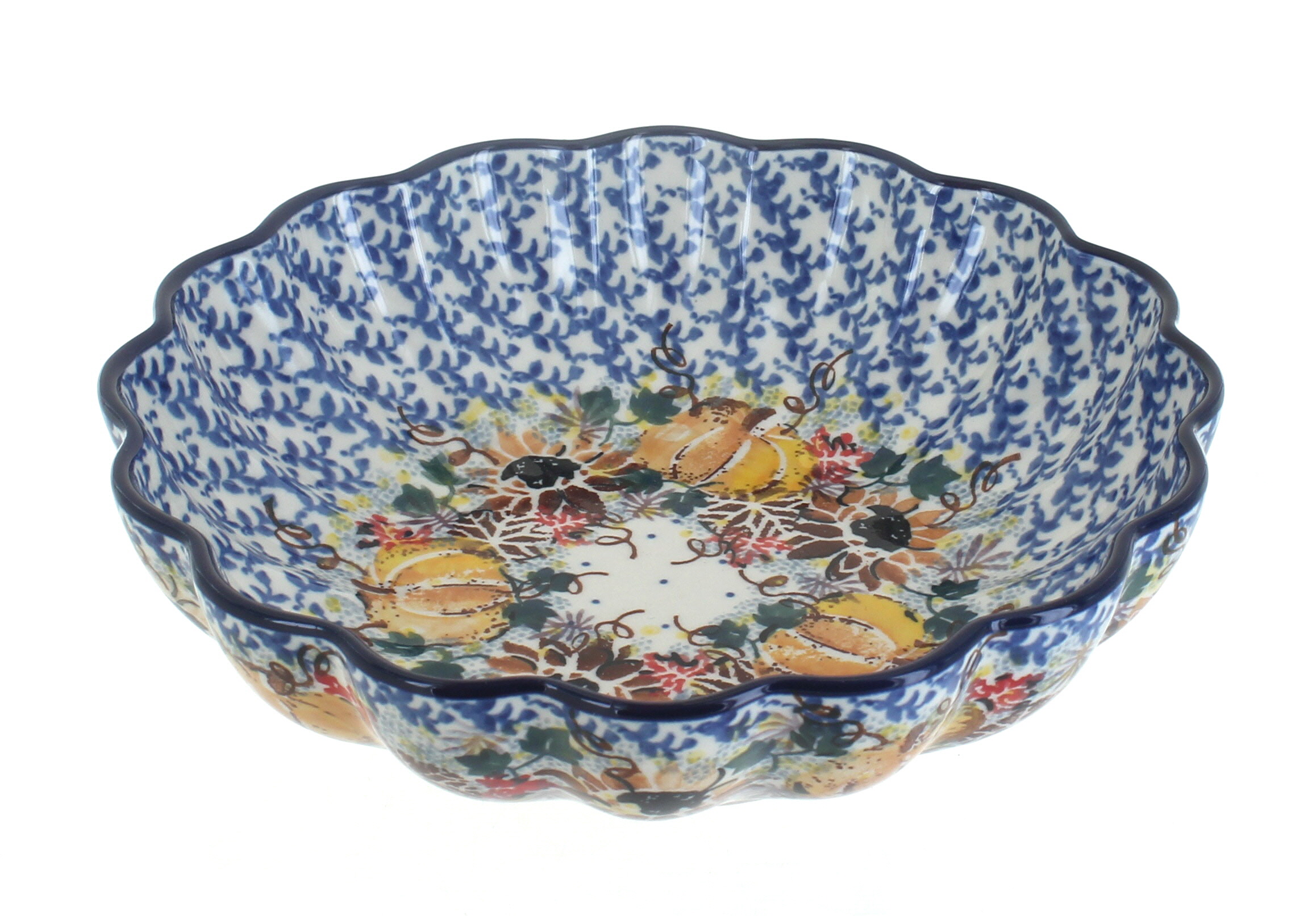 Blue Rose Polish Pottery Harvest Bounty Medium Scallop Dish