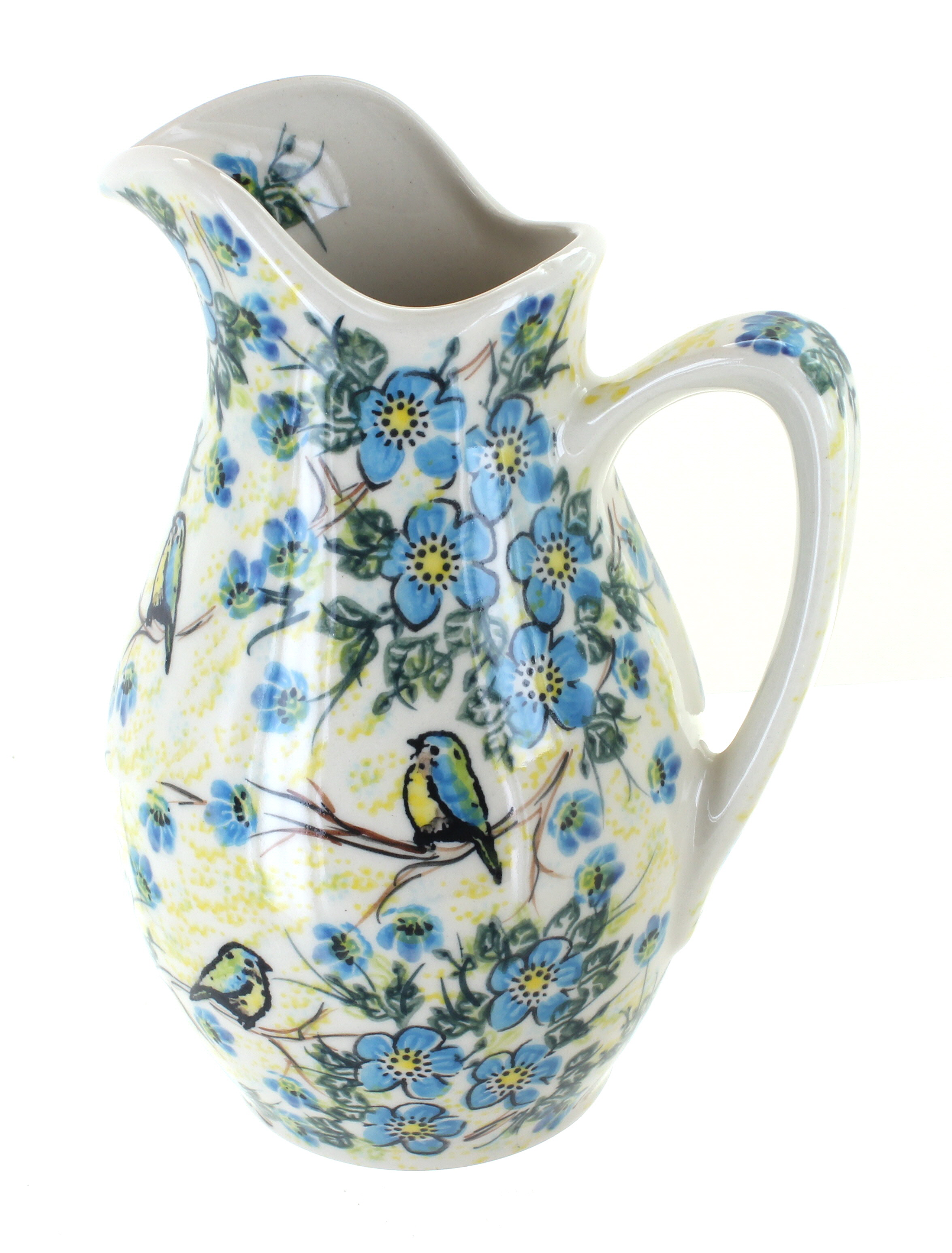 Blue Rose Polish Pottery Bluebird Garden Pitcher