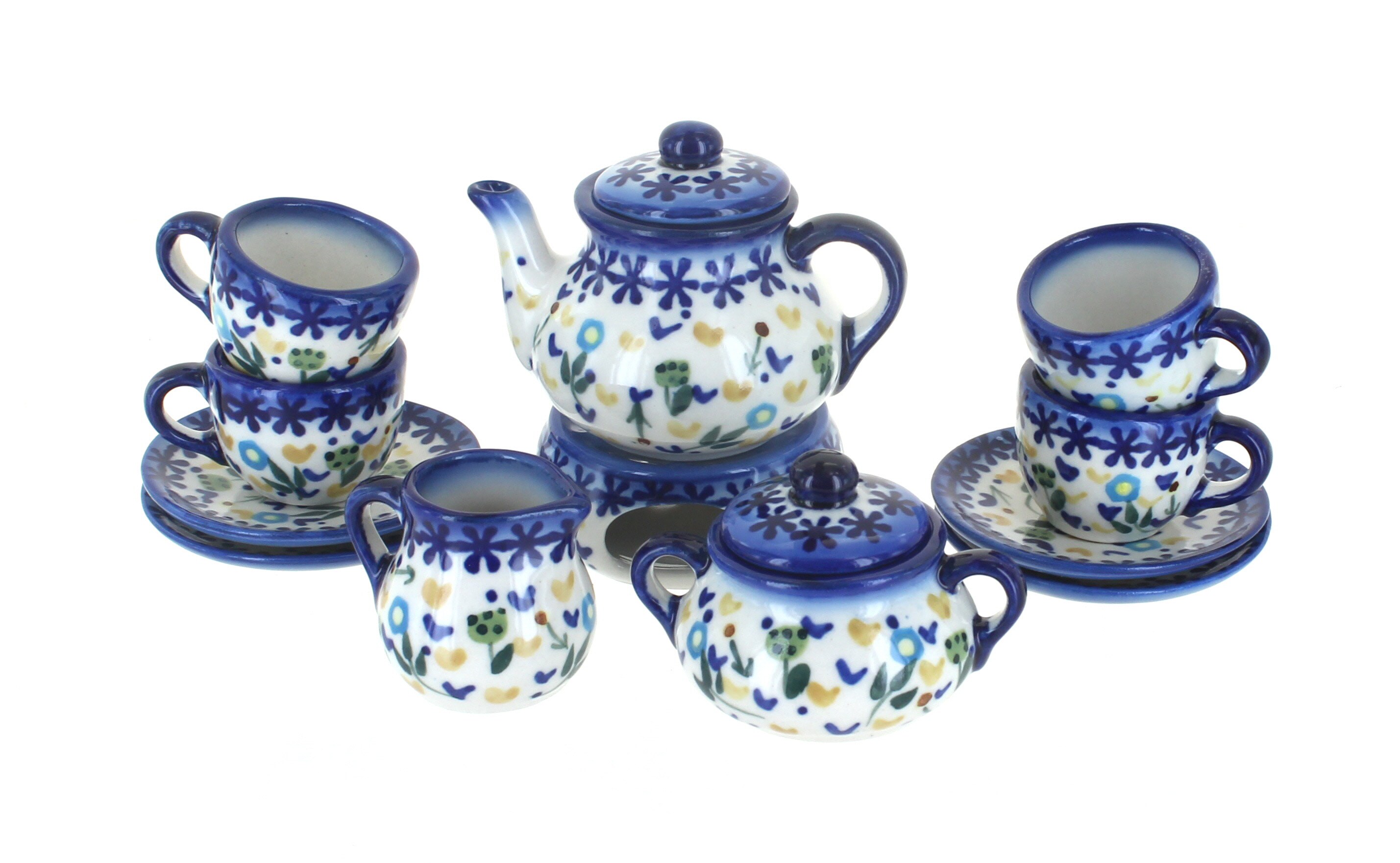 Blue Rose Polish Pottery Alyce Miniature Tea Set