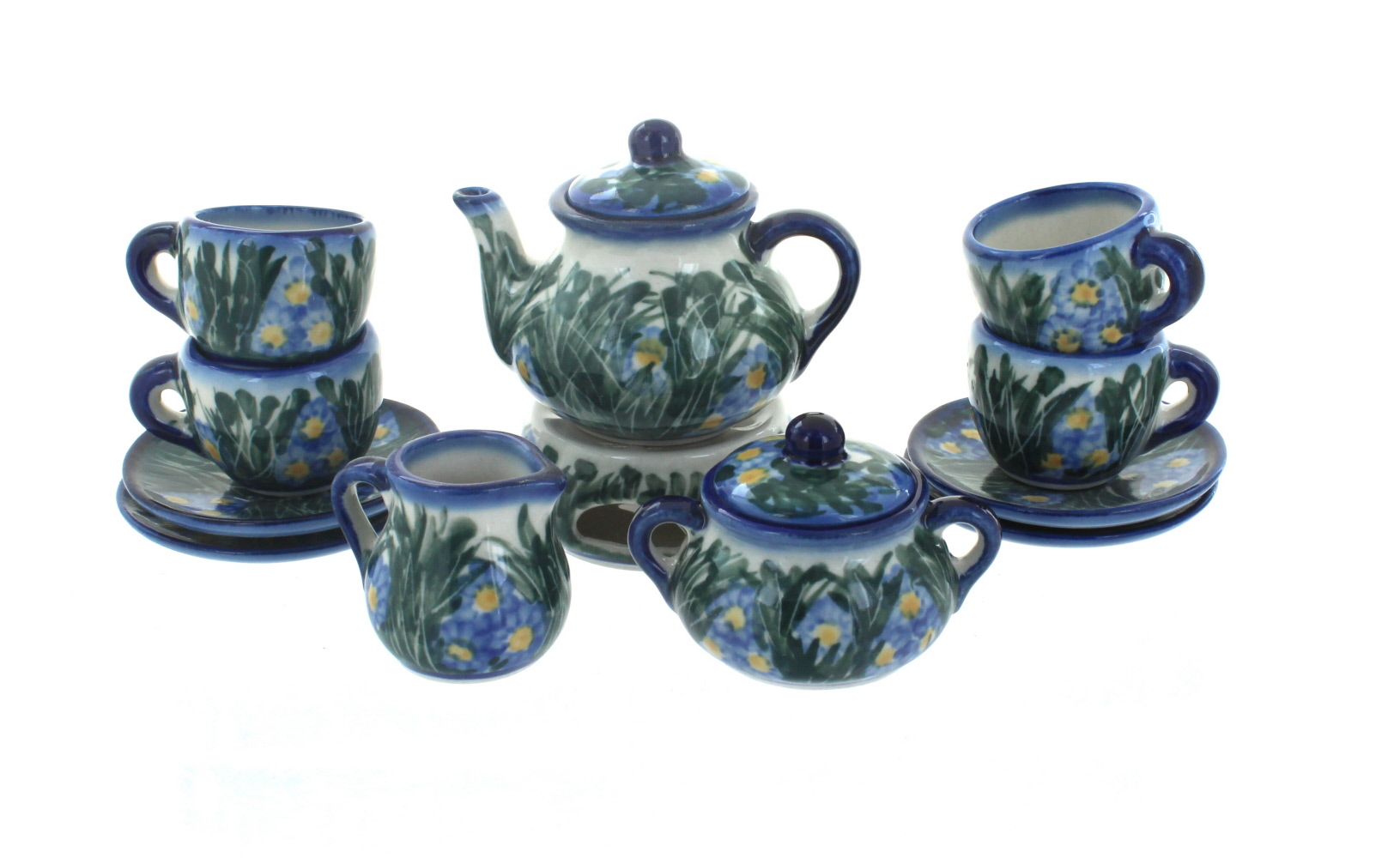 Blue Rose Polish Pottery Wild Flowers Miniature Tea Set
