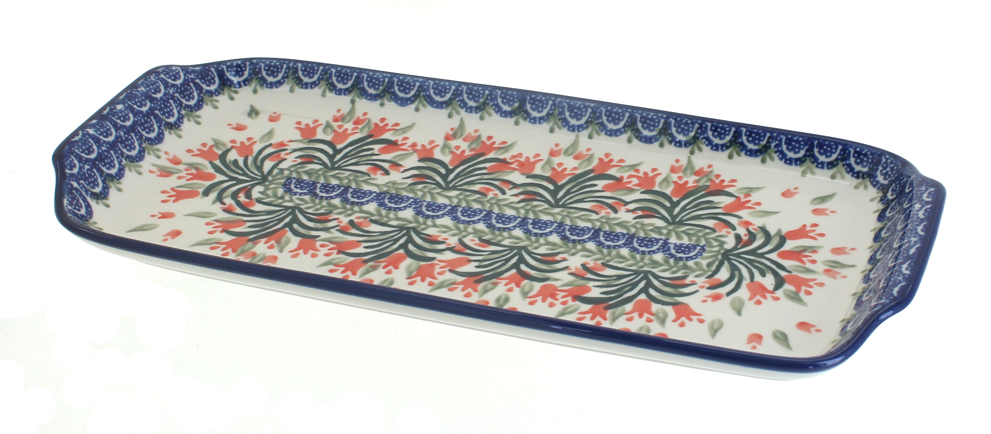 Blue Rose Polish Pottery Spring Tulip Bread Tray