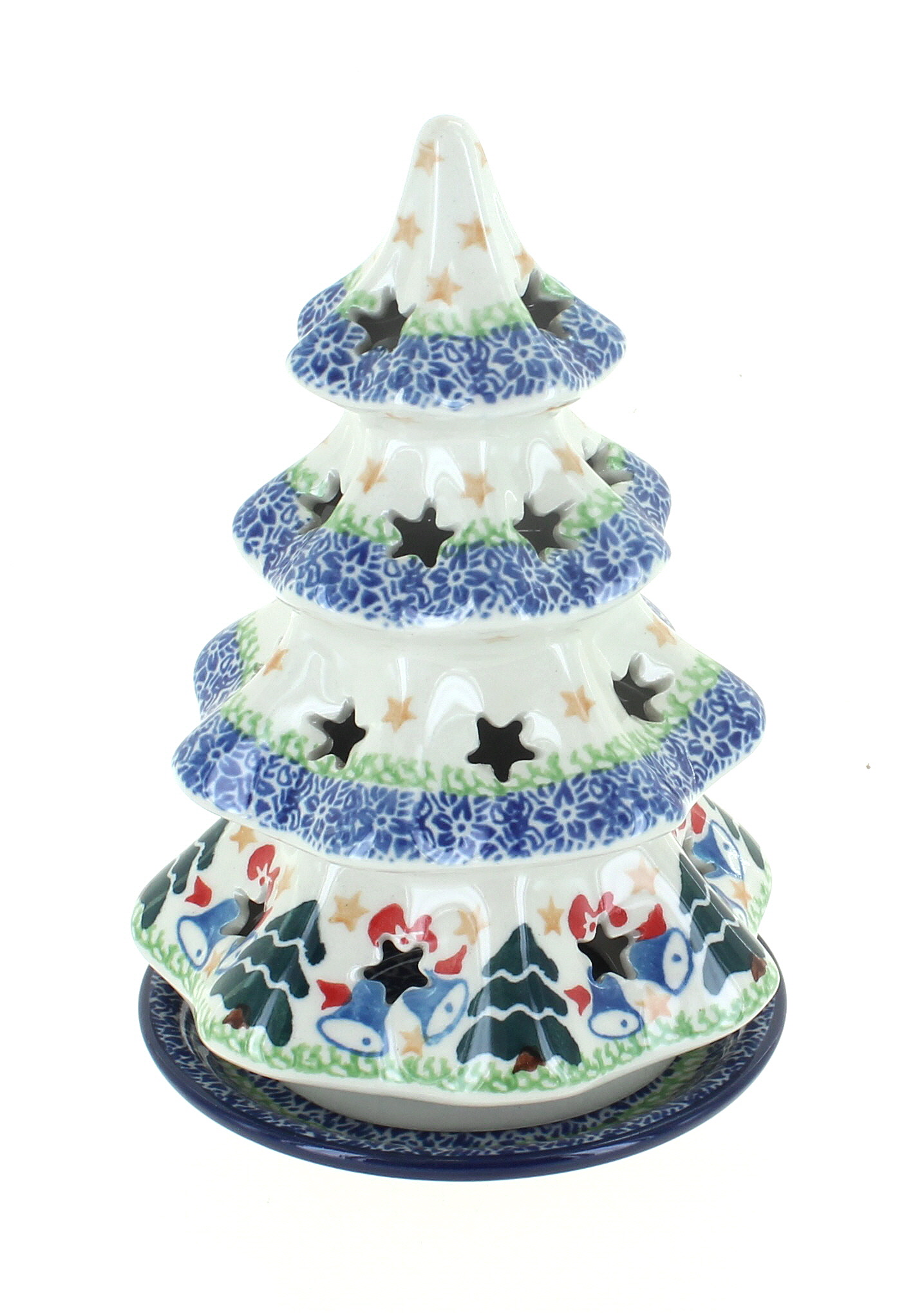 Blue Rose Polish Pottery | Winter Bells Medium Christmas Tree Luminary