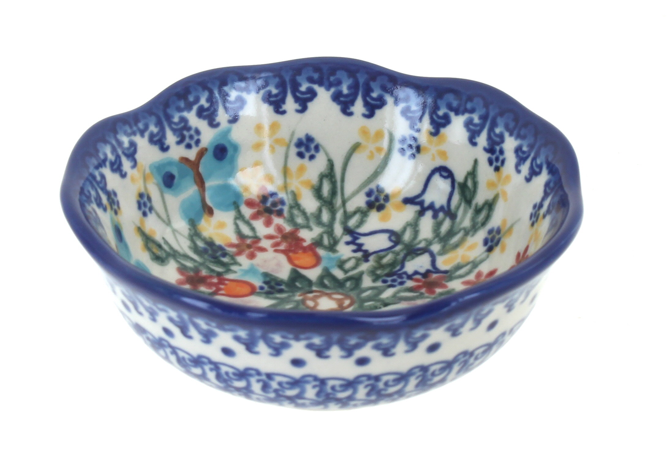 Blue Rose Polish Pottery Garden of Eden Small Scallop Bowl