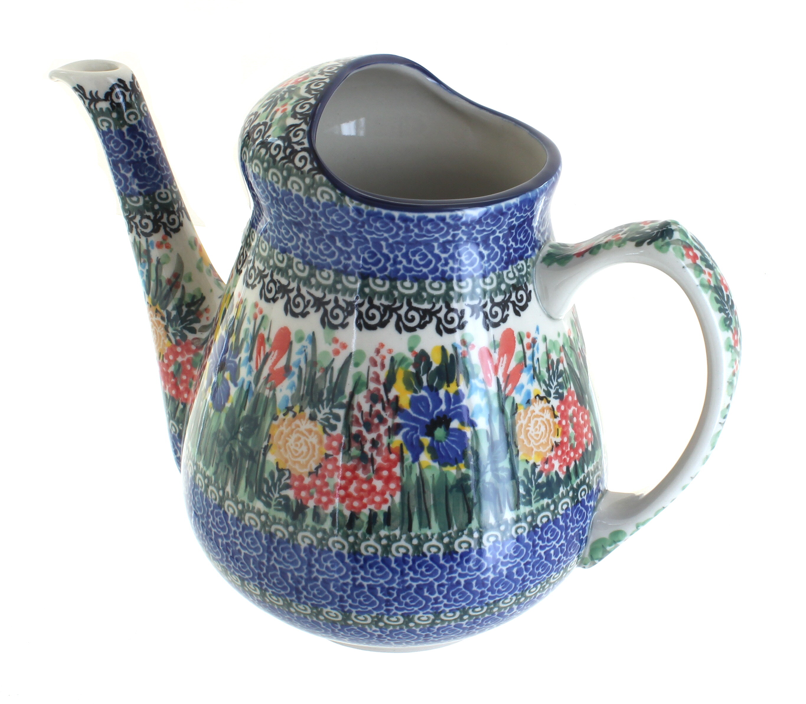 Blue Rose Polish Pottery Summer Blooms Watering Can