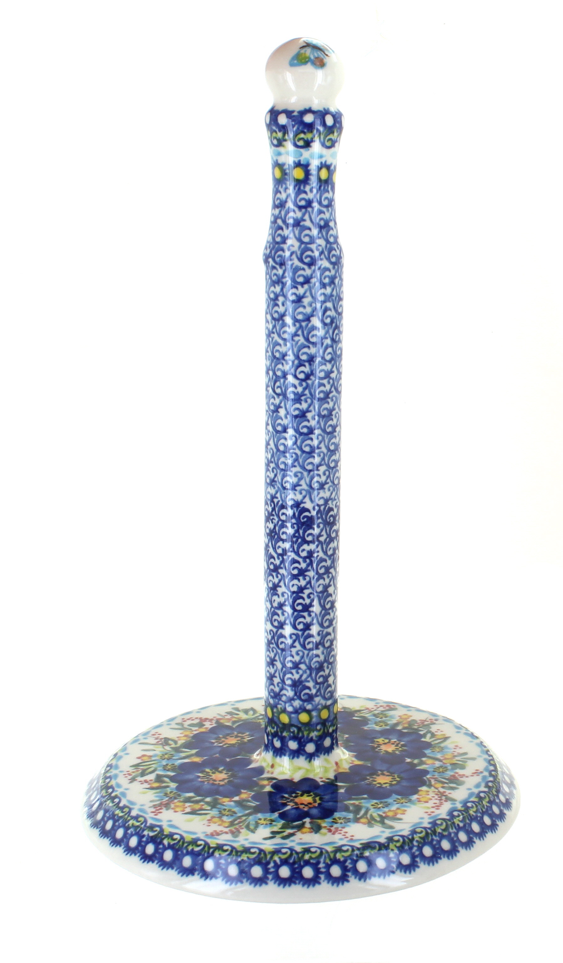 Blue Rose Polish Pottery Garden of Blue Paper Towel Holder