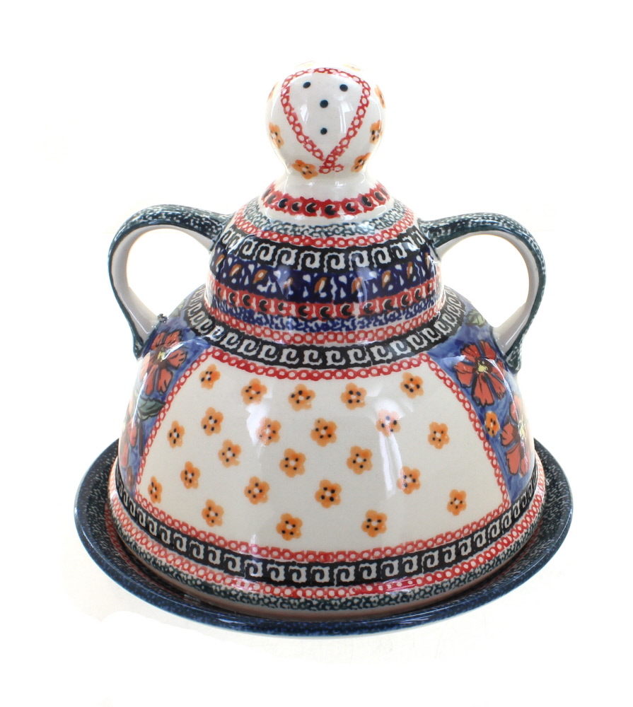 Blue Rose Polish Pottery Jungle Flower Cheese Lady