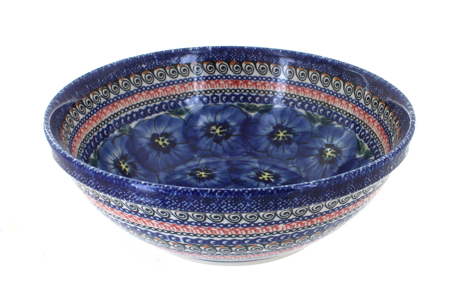 Blue Rose Polish Pottery Blue Art Large Serving Bowl