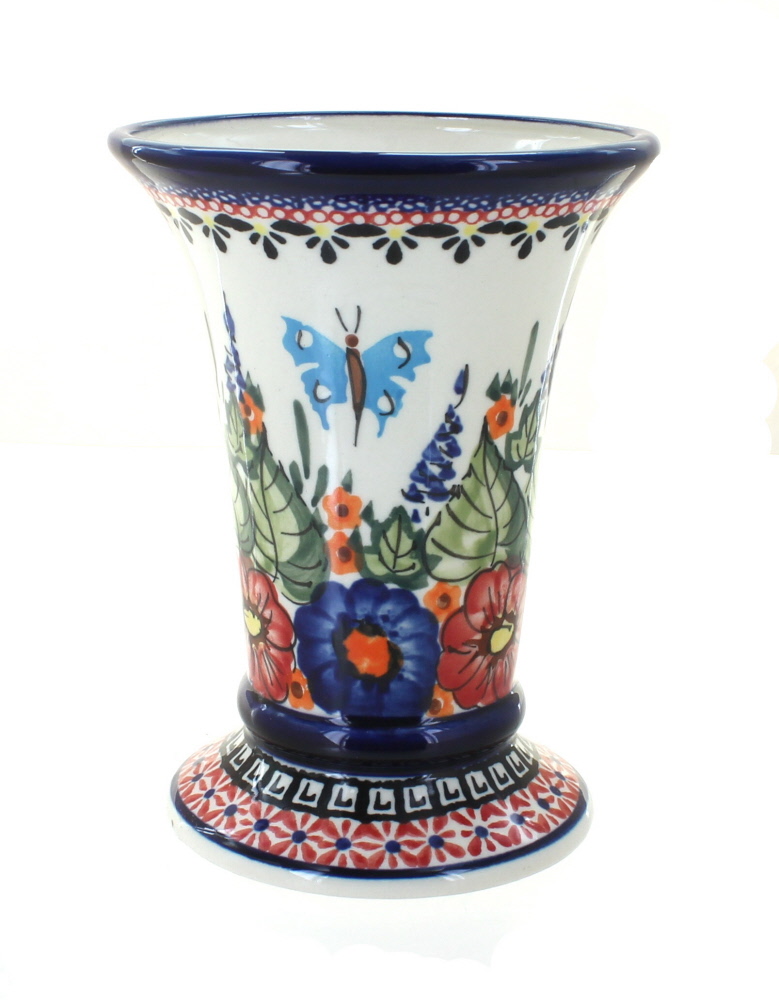 Polish Pottery Floral Butterfly Small Vase