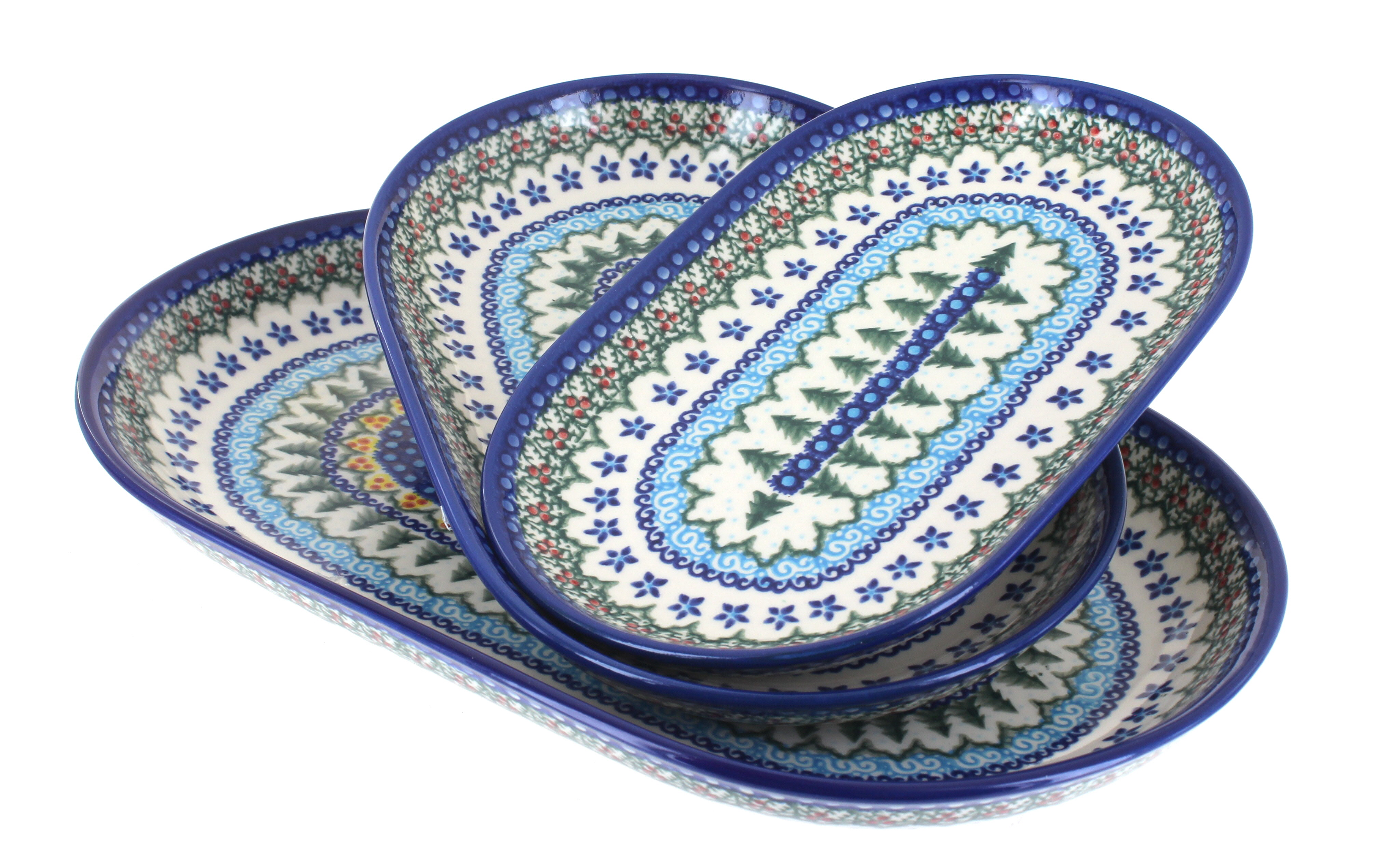 Vena Holiday Pines 3 Piece Oval Server Set Polish Pottery