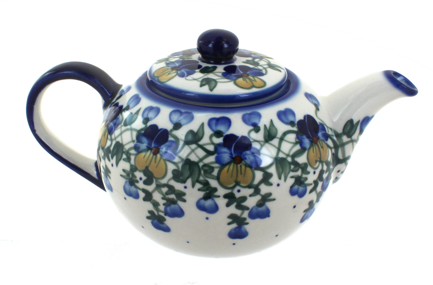 Blue Rose Polish Pottery Pansies Teapot
