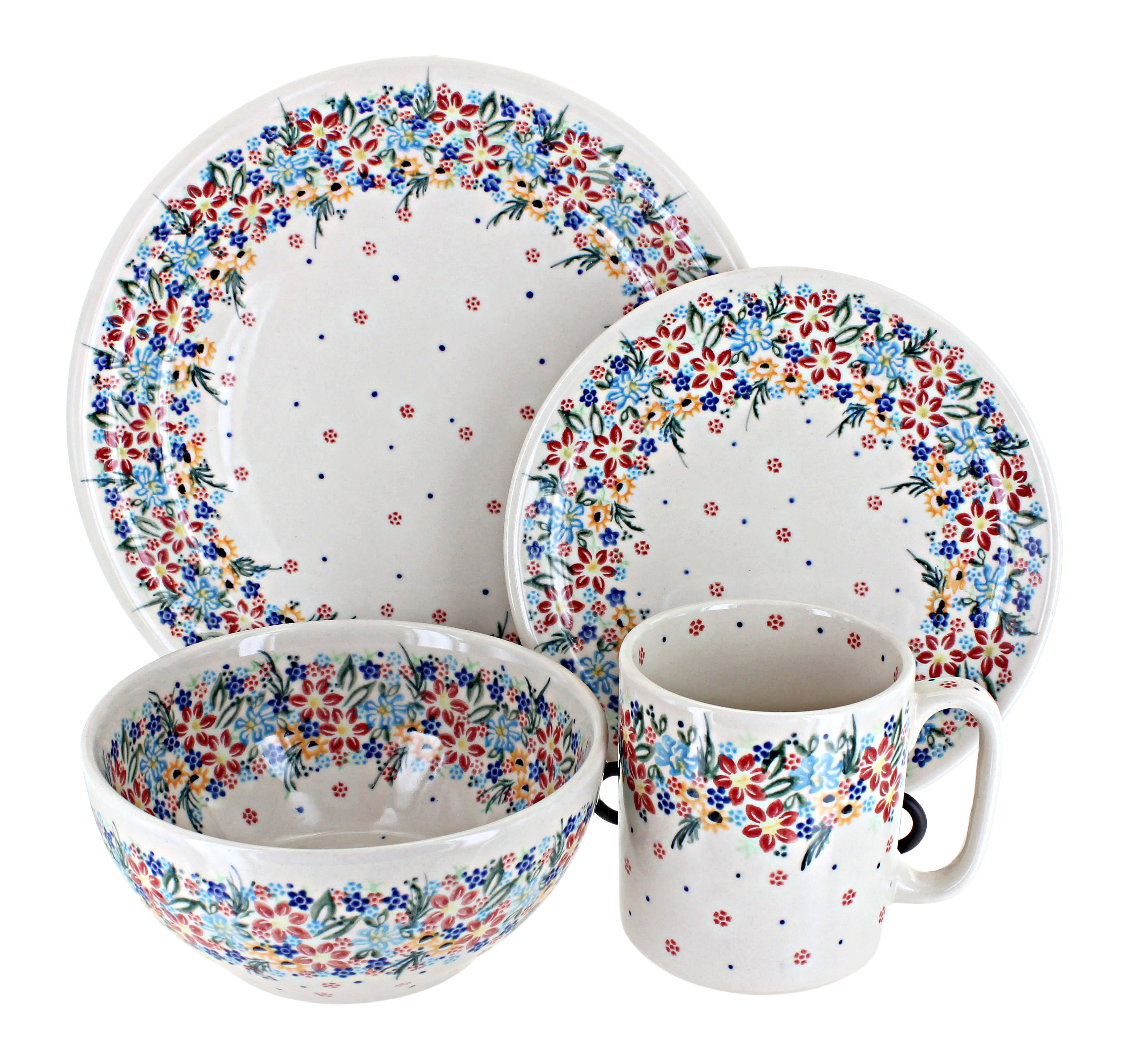 Blue Rose Polish Pottery Tara 4 Piece Place Setting Service for 1