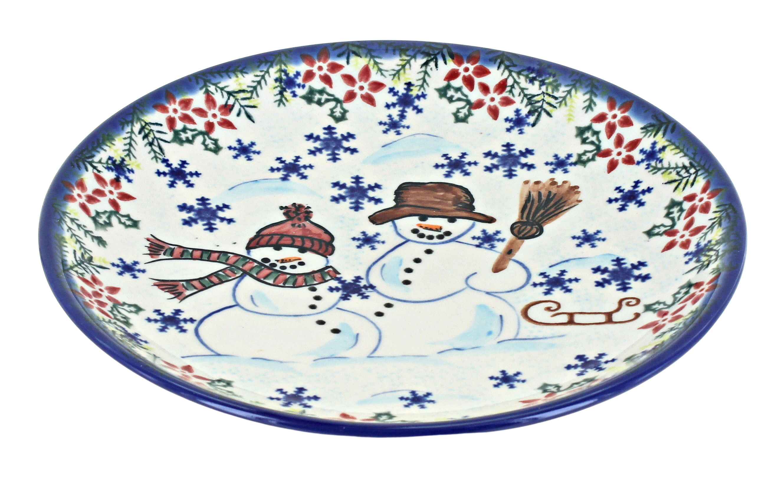 Blue Rose Polish Pottery Snowflake Friends Dessert Plate