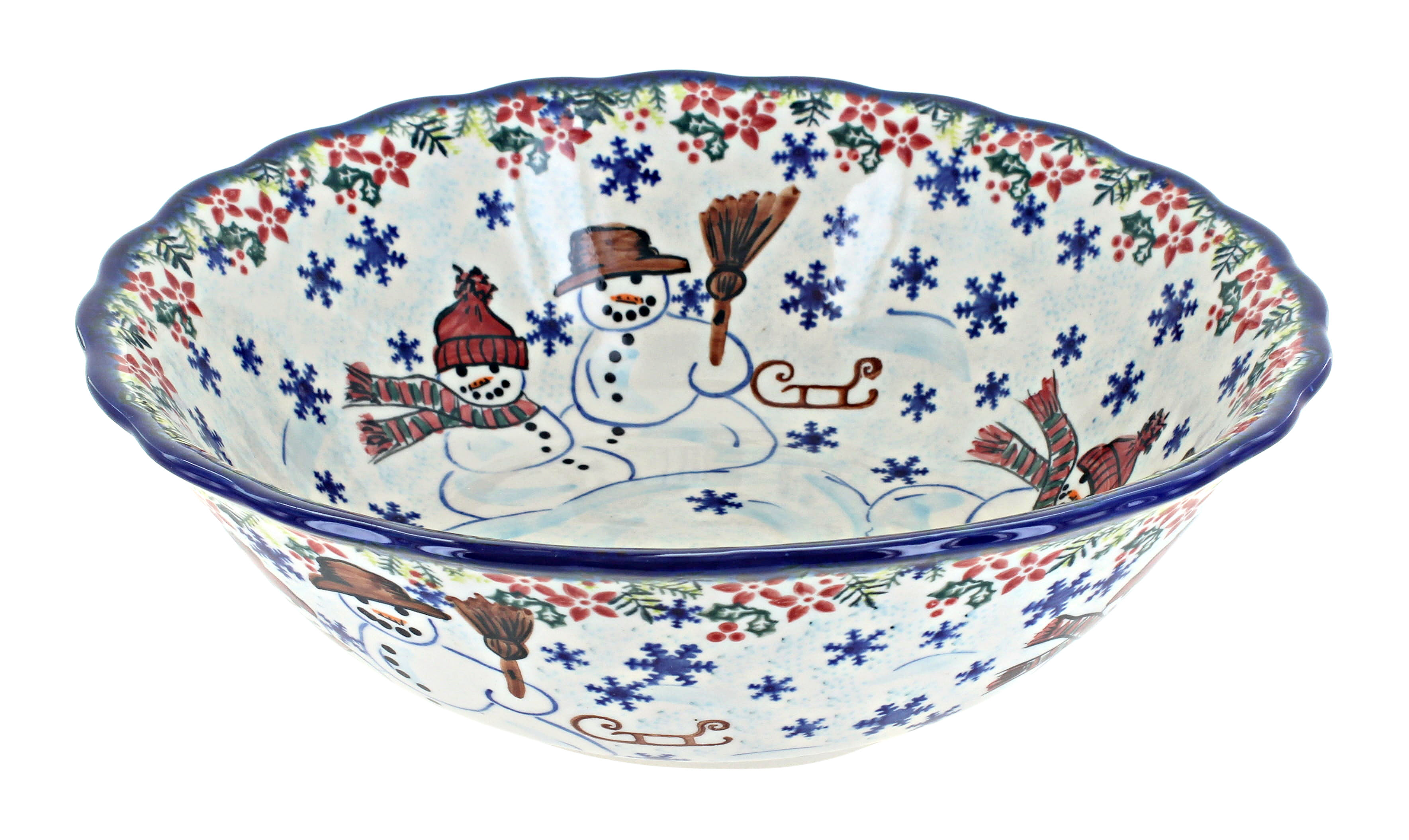 Blue Rose Polish Pottery Snowflake Friends Large Serving Bowl