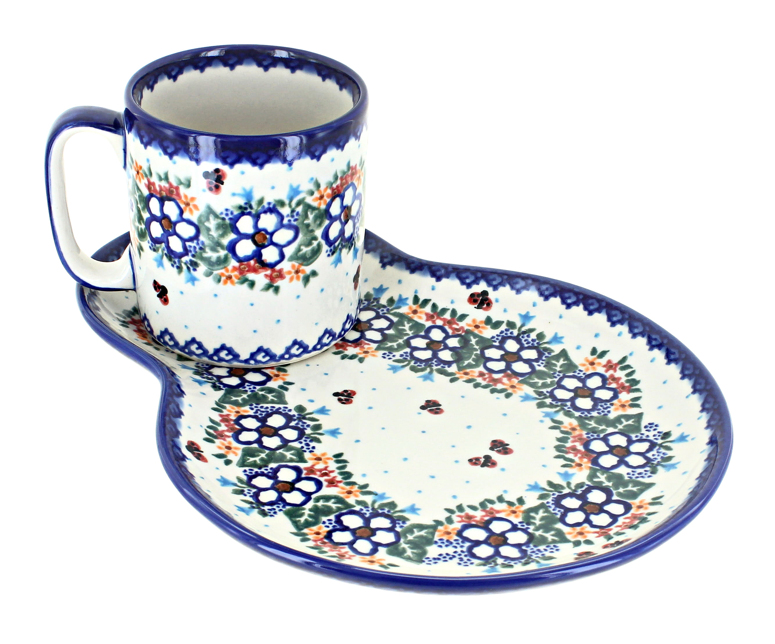 Blue Rose Polish Pottery Scarlett Breakfast Plate with Mug