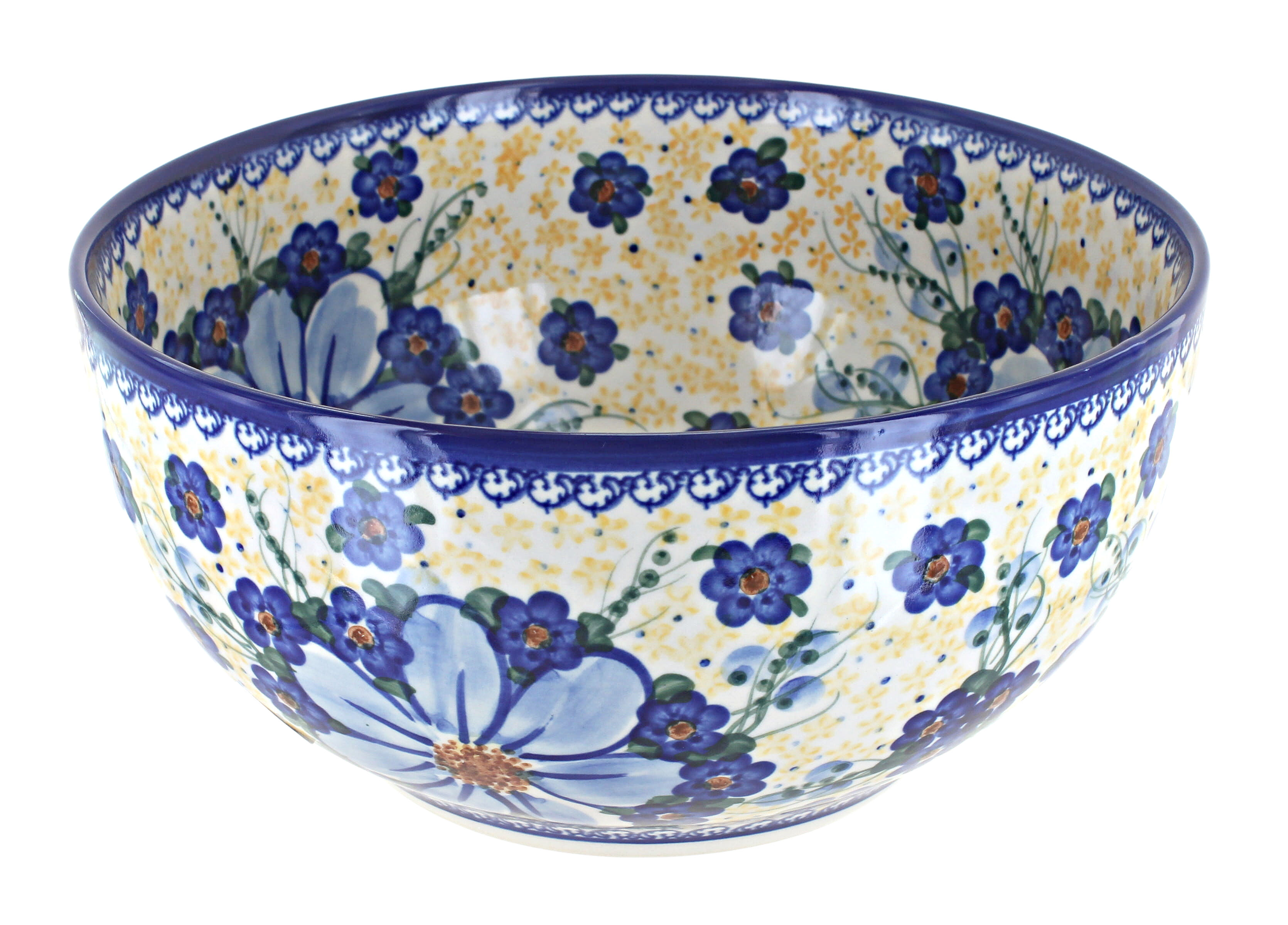 Blue Rose Polish Pottery  Jungle Flower Large Mixing Bowl