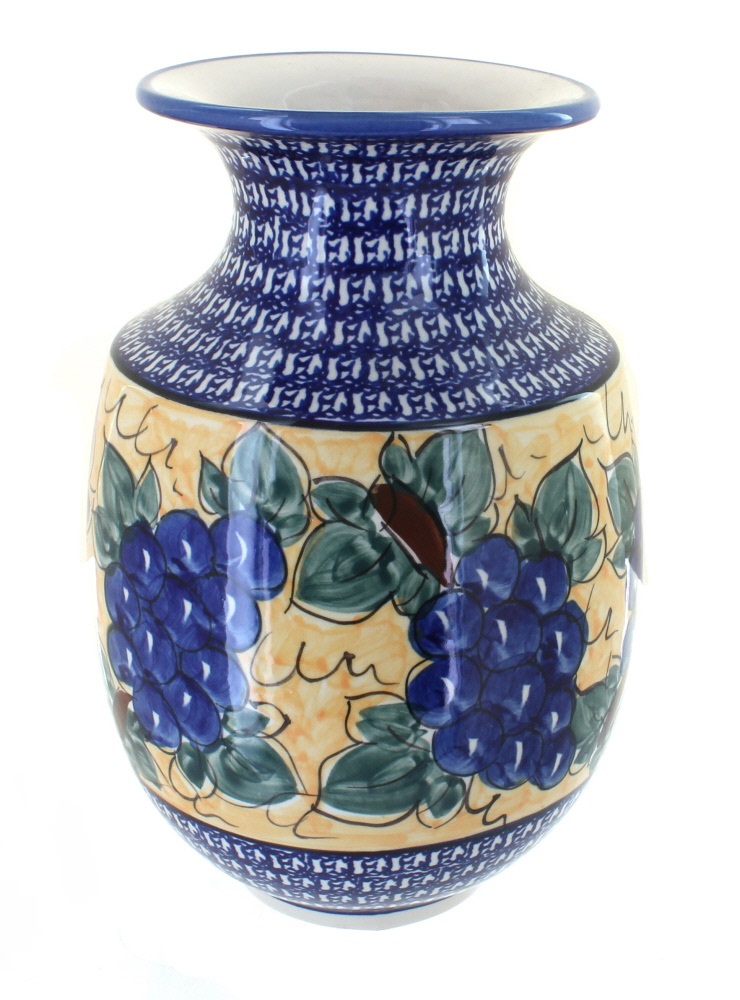 Blue Rose Polish Pottery Grapes Large Vase