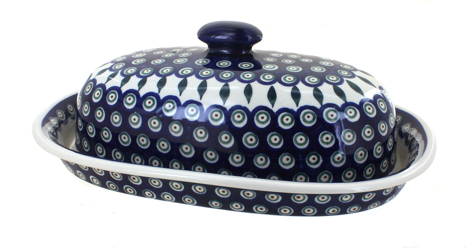 Polish Pottery Peacock Bread Container