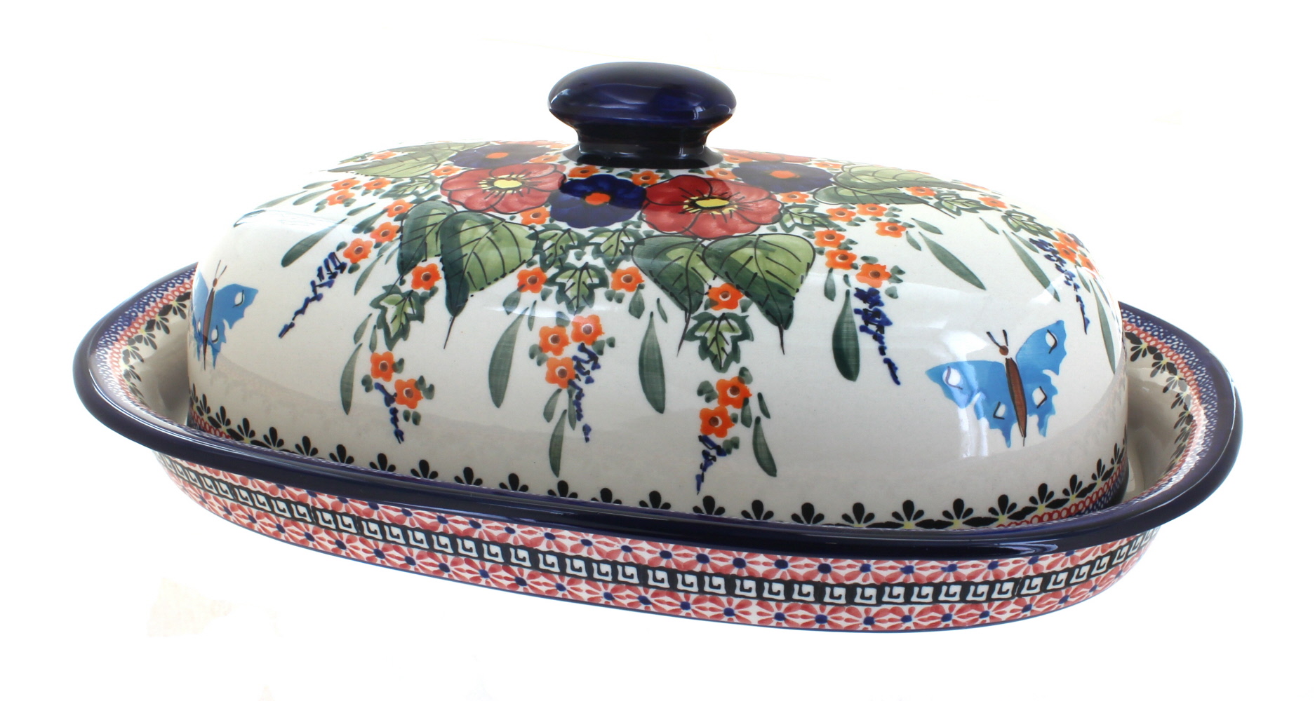 Polish Pottery Floral Butterfly Bread Container