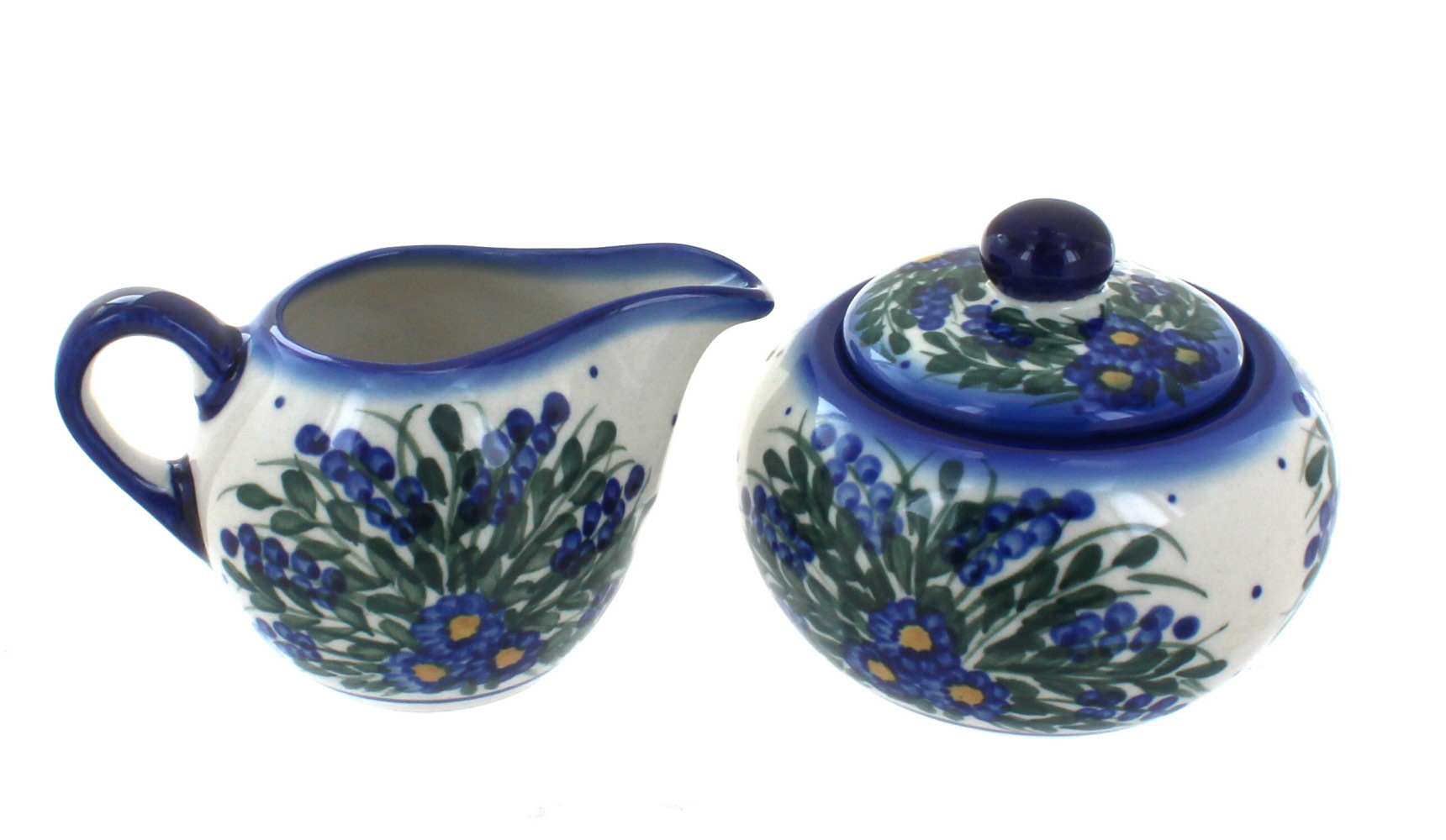 Polish Pottery Hyacinth Sugar Bowl & Creamer Set