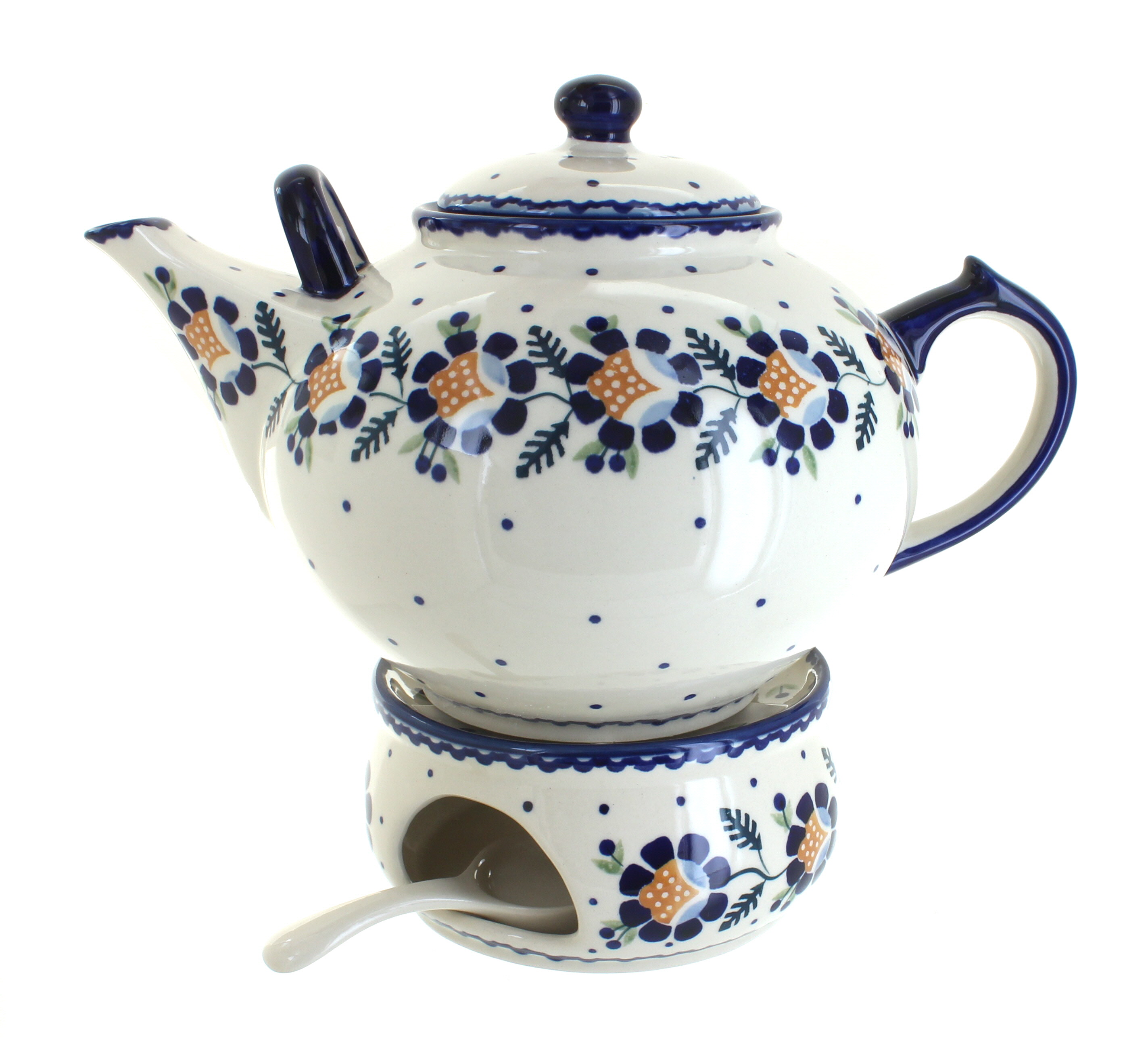 Blue Rose Polish Pottery Sunflower Large Teapot & Warmer