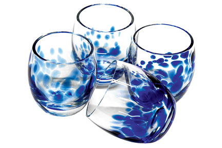 Polish Pottery Cobalt Confetti Juice Glass Set