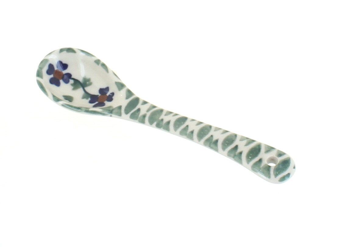 Blue Rose Polish Pottery Sage Floral Sugar Spoon 