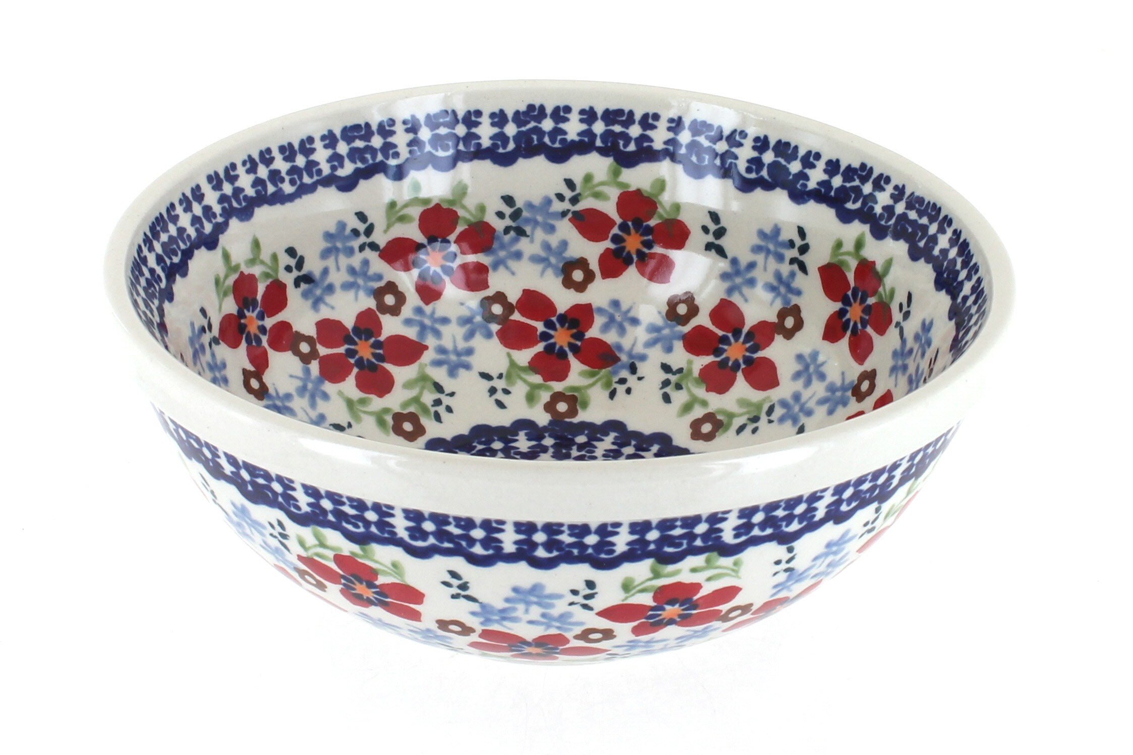 Blue Rose Polish Pottery Red Poppy Cereal/Soup Bowl