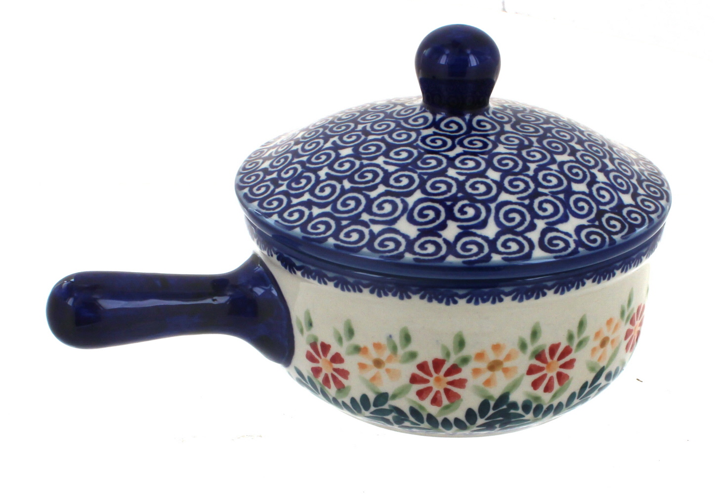 Blue Rose Polish Pottery Garden Bouquet Sauce Pot with Lid