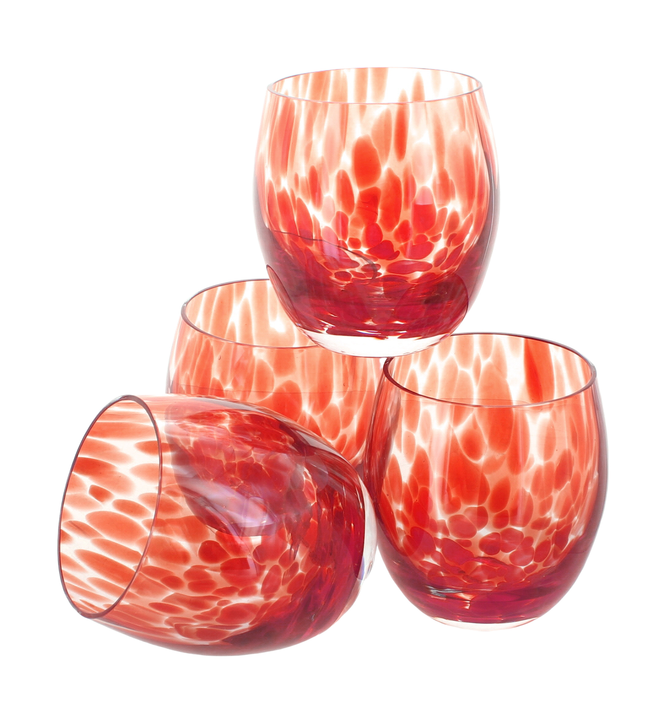 Blue Rose Polish Pottery Red Confetti Juice Glass Set