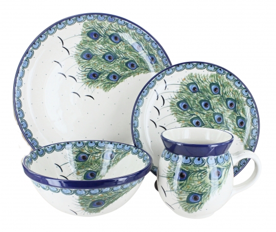 Peacock Feather Polish Pottery Cup & Saucer 