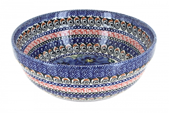 Blue Rose Polish Pottery  Mosaic Flower Large Mixing Bowl