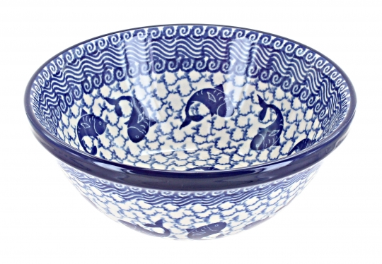 Blue Rose Polish Pottery Mosaic Beach Cereal/Soup Bowl