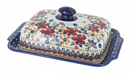 Red Daisy Large Butter Dish
